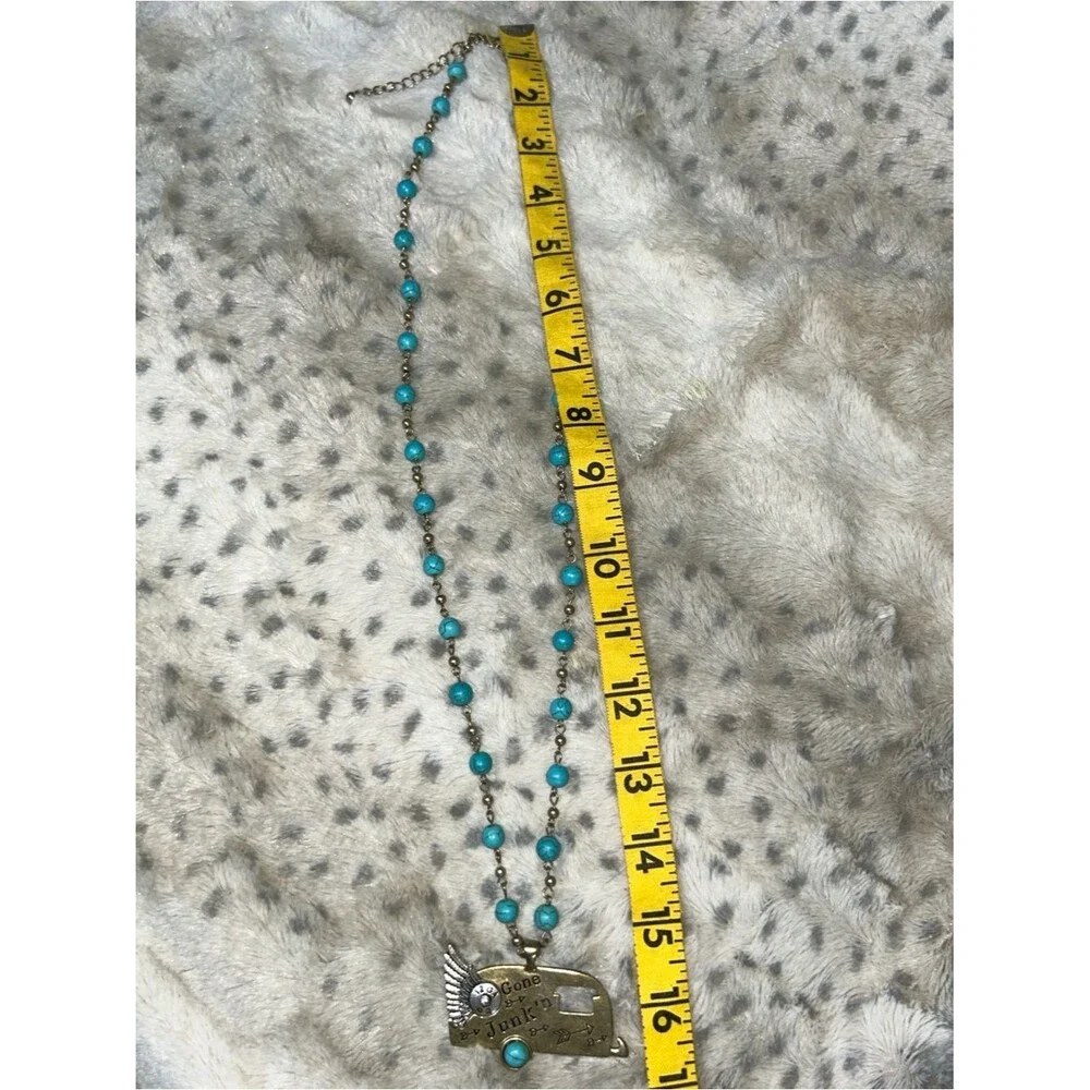 Turquoise Bead Necklace Gone Junk'n Camper 34” + extender
